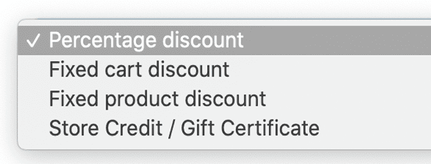 Create WooCommerce coupons - Types of discount