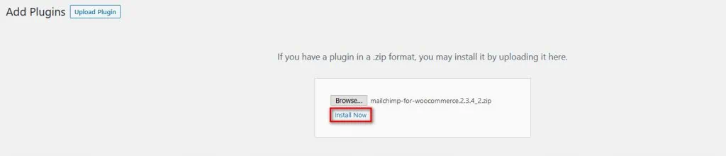 MailChimp woocommerce - install plugin