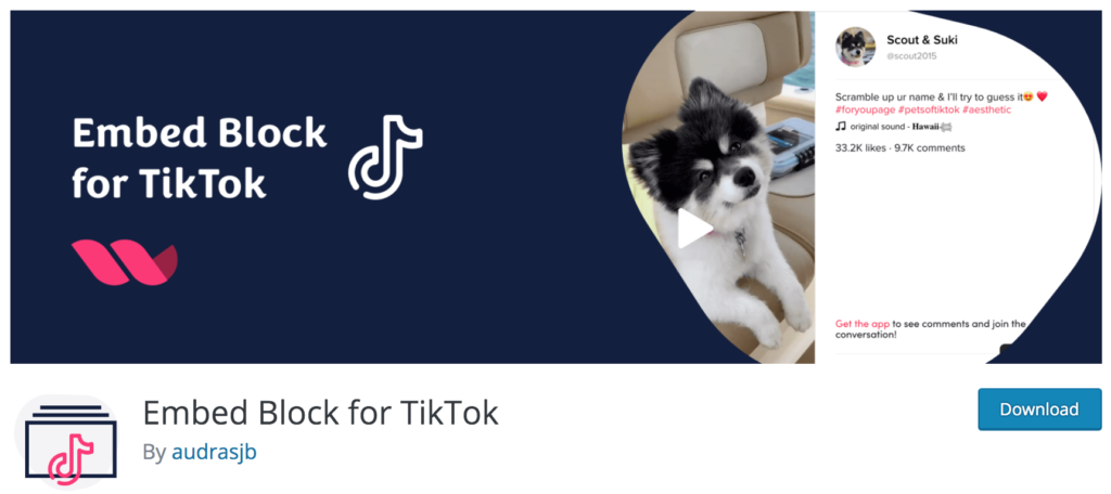 Embed Block - TikTok plugin for WordPress