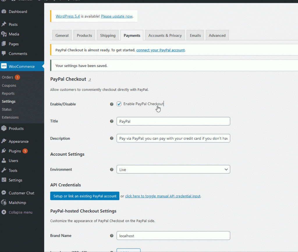 woocommerce paypal - save settings