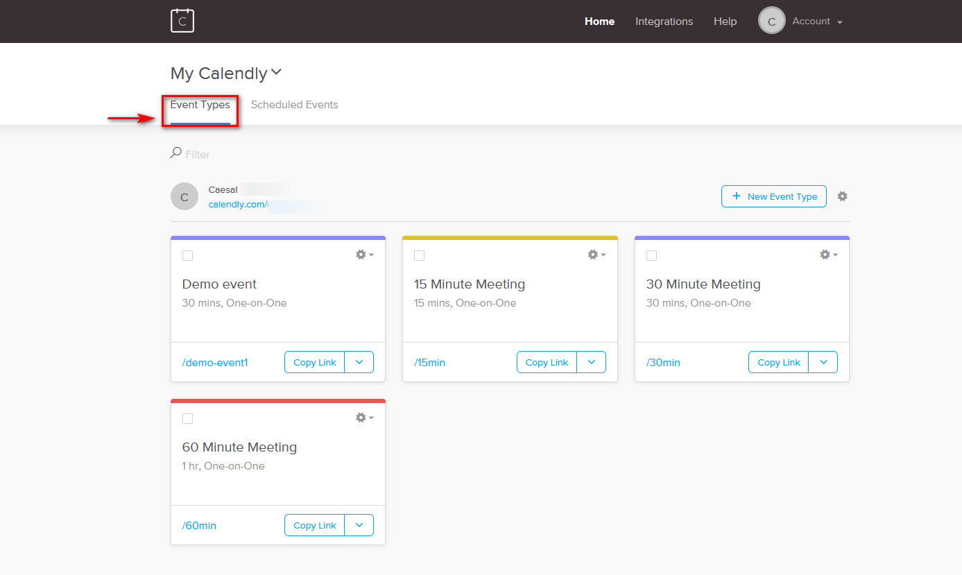 embed calendly in wordpress - events type