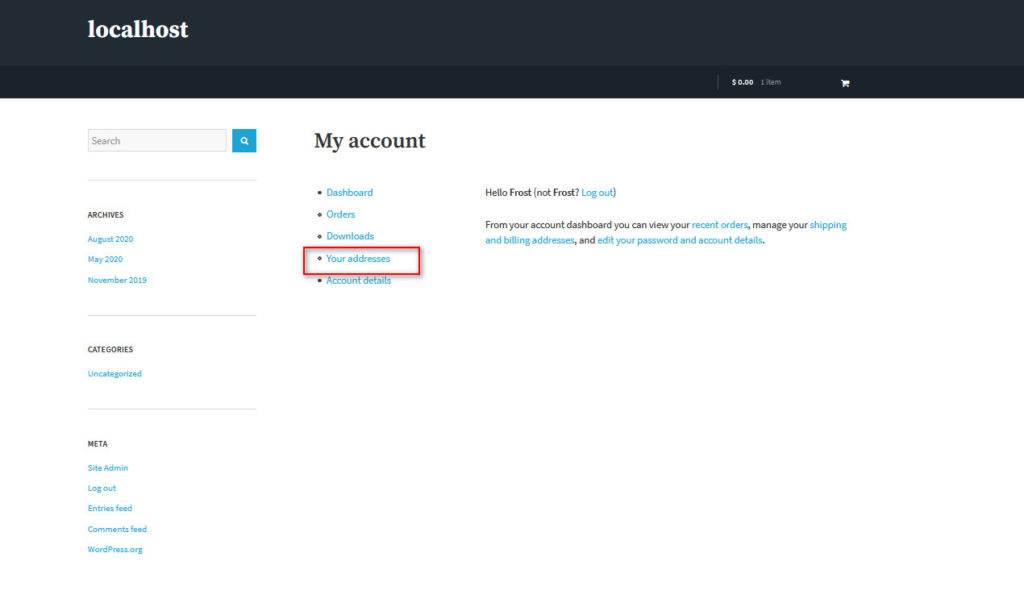customize my account page woocommerce - your addresses