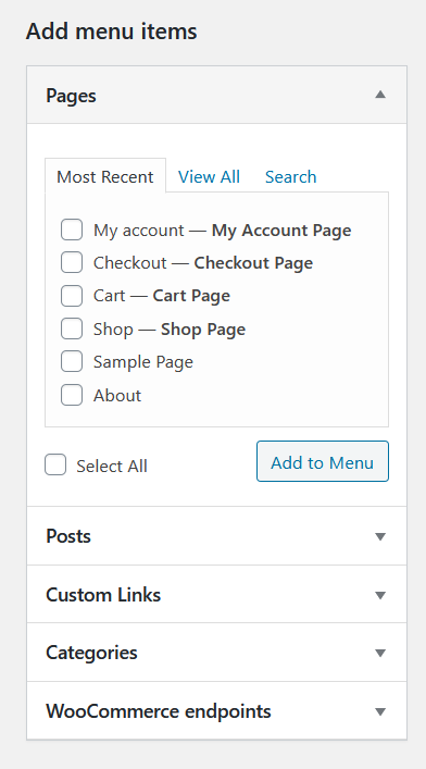 add WooCommerce product categories to menu - add to menu