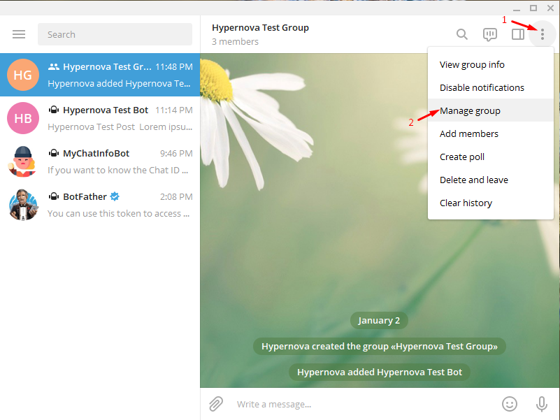 Add Telegram to WordPress - Manage Group