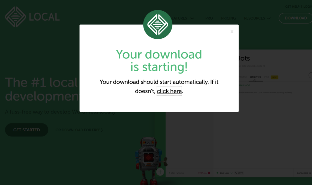 install wordpress locally - started download
