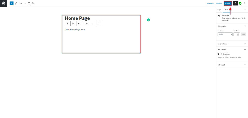 edit wordpress home page - new home page