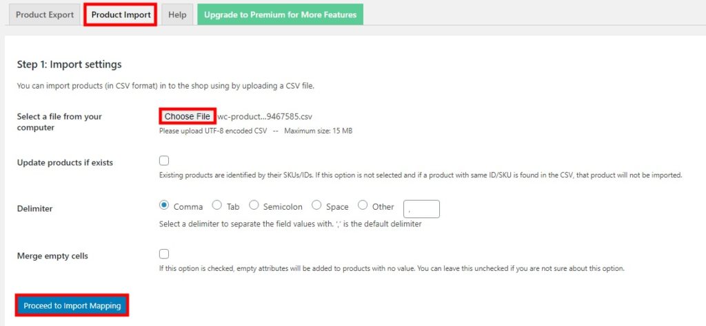 product import im-ex export woocommerce products