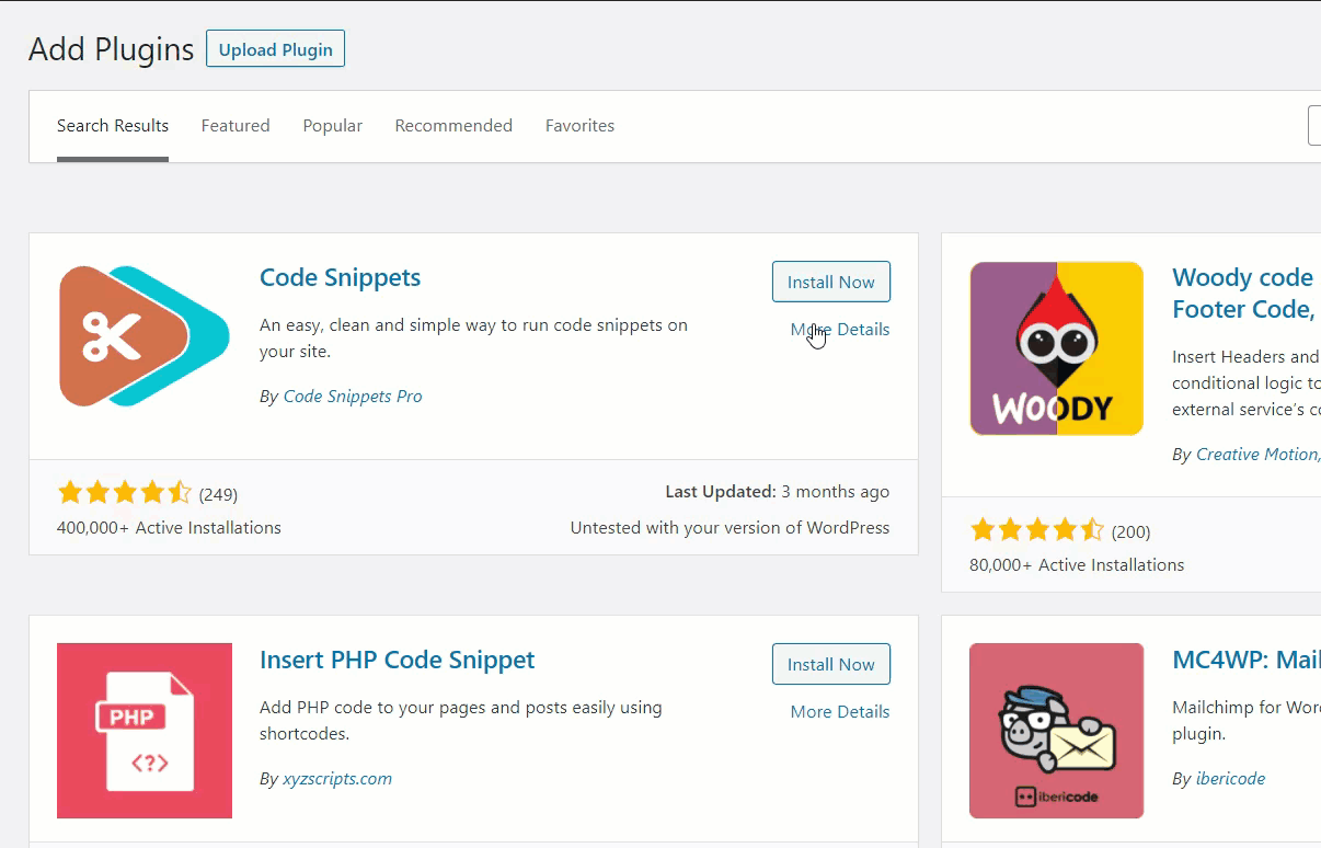 install code snippets