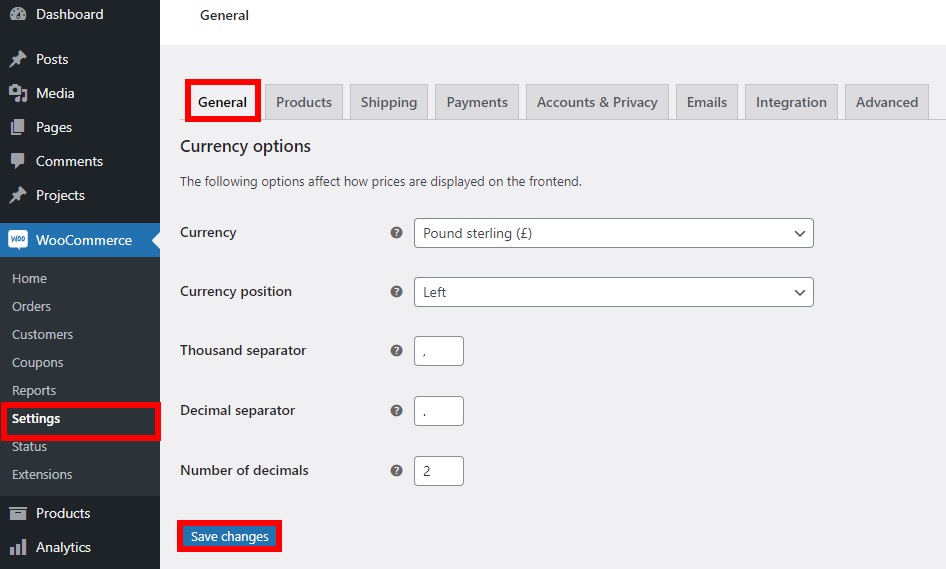 default options change currency in woocommerce