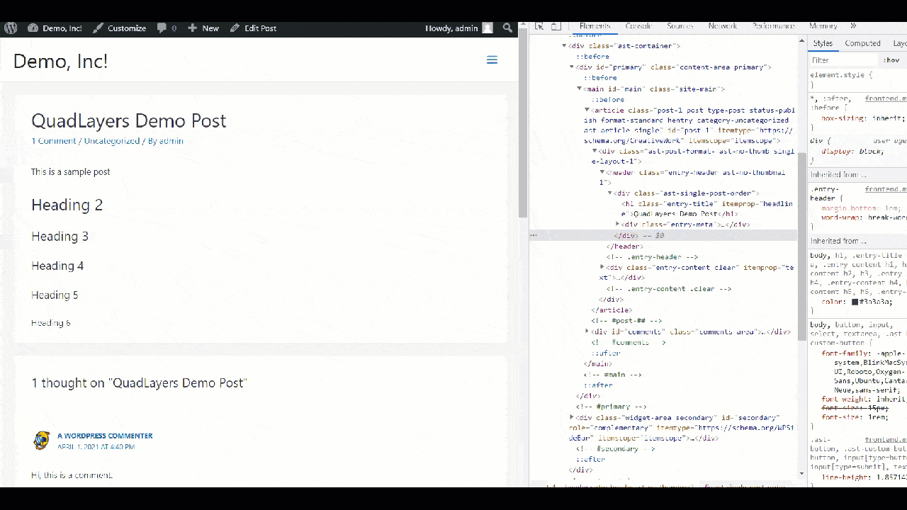 inspect element css codes