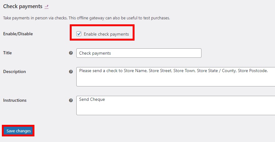 check payment options test woocommerce orders