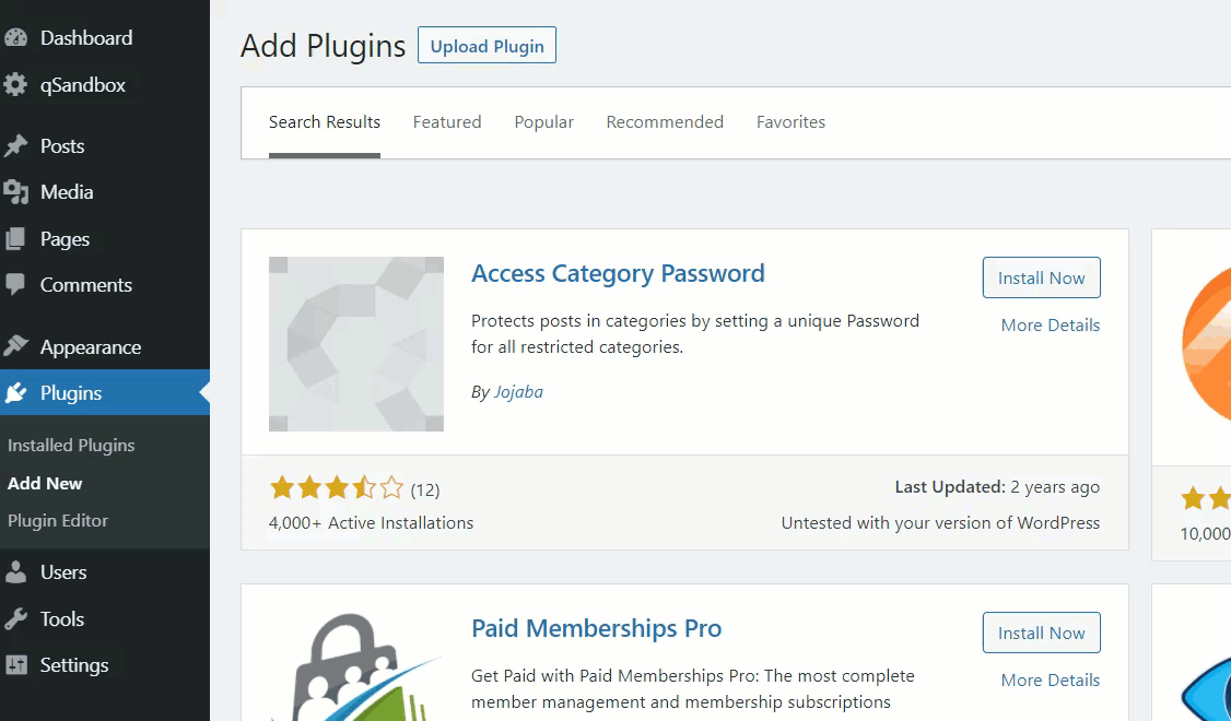 password protect page in wordpress - install access category password plugin