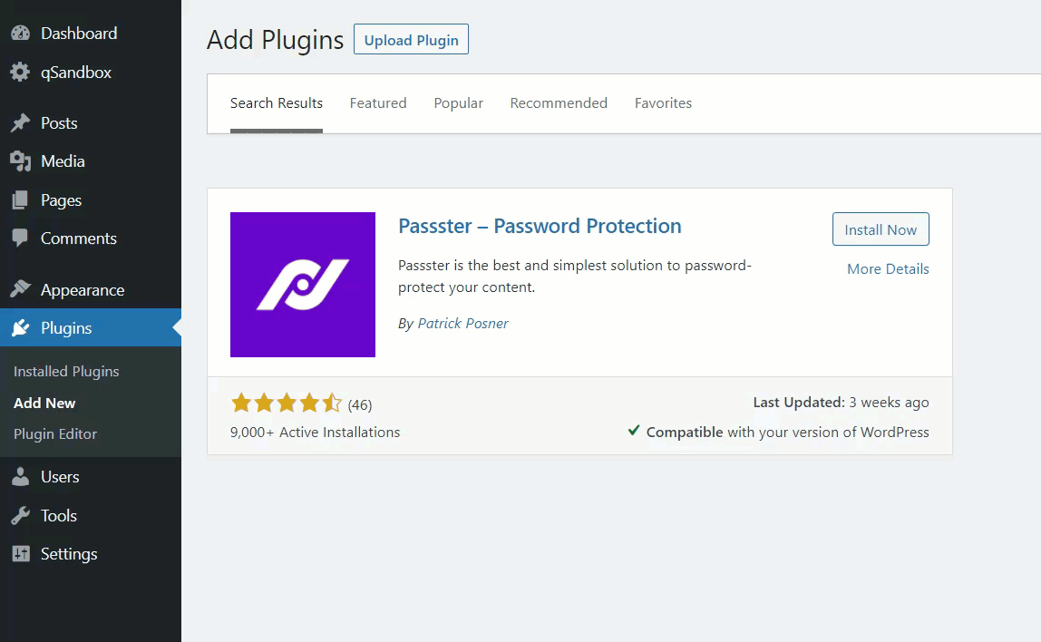 password protect page in wordpress - install passter