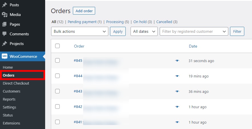 order page test woocommerce orders