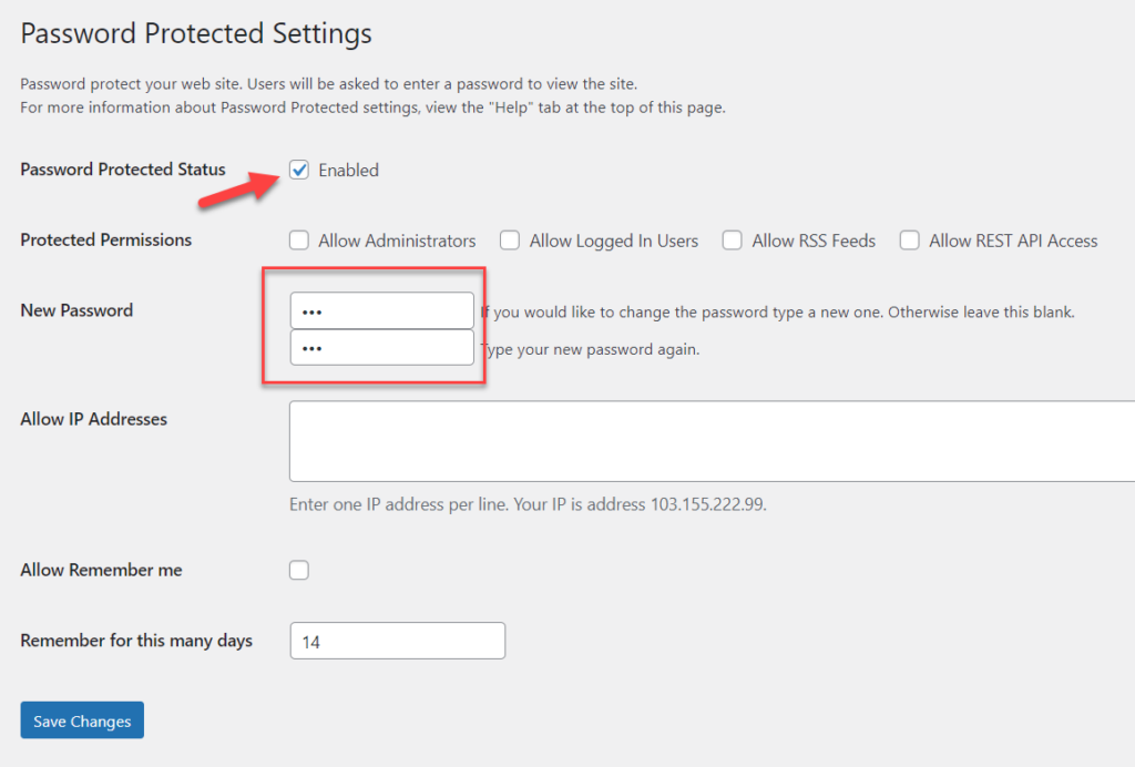 password protected plugin options
