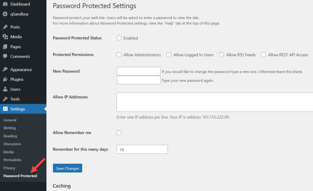 password protected settings