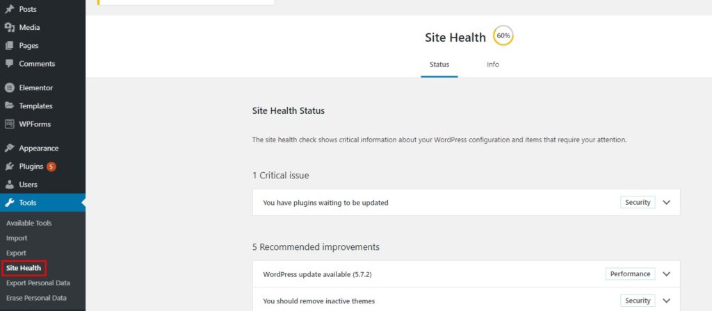 Check REST API status using WordPress Site Health