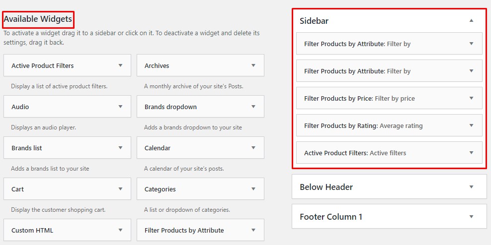 WooCommerce default product filters