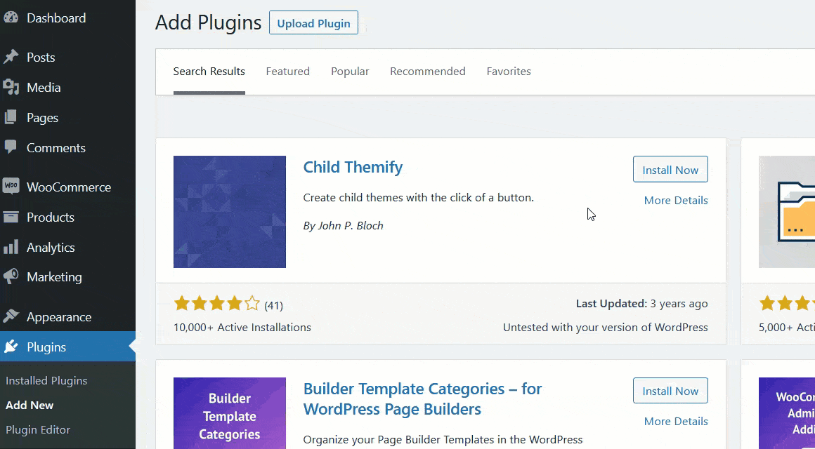 activate child themify plugin