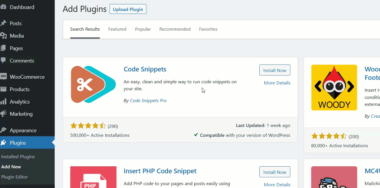 install code snippets plugin