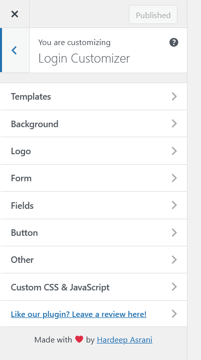 customize wordpress login page - login customizer options