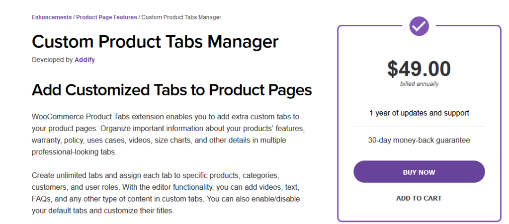 Custom product tab manager