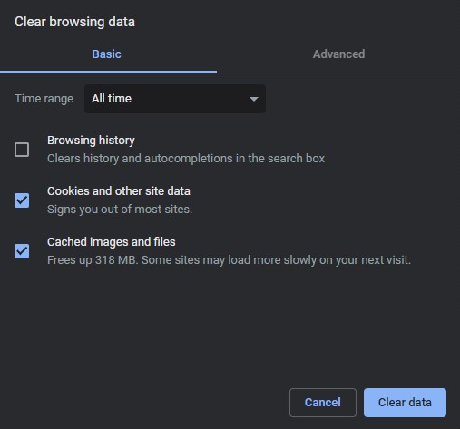 Clear browsing data and cookies - Google Chrome
