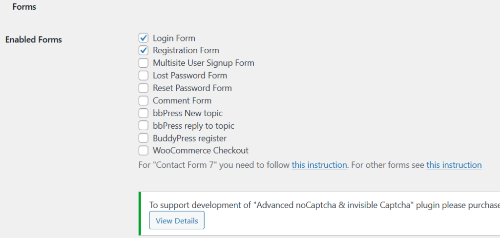 add captcha to woocommerce login - available forms