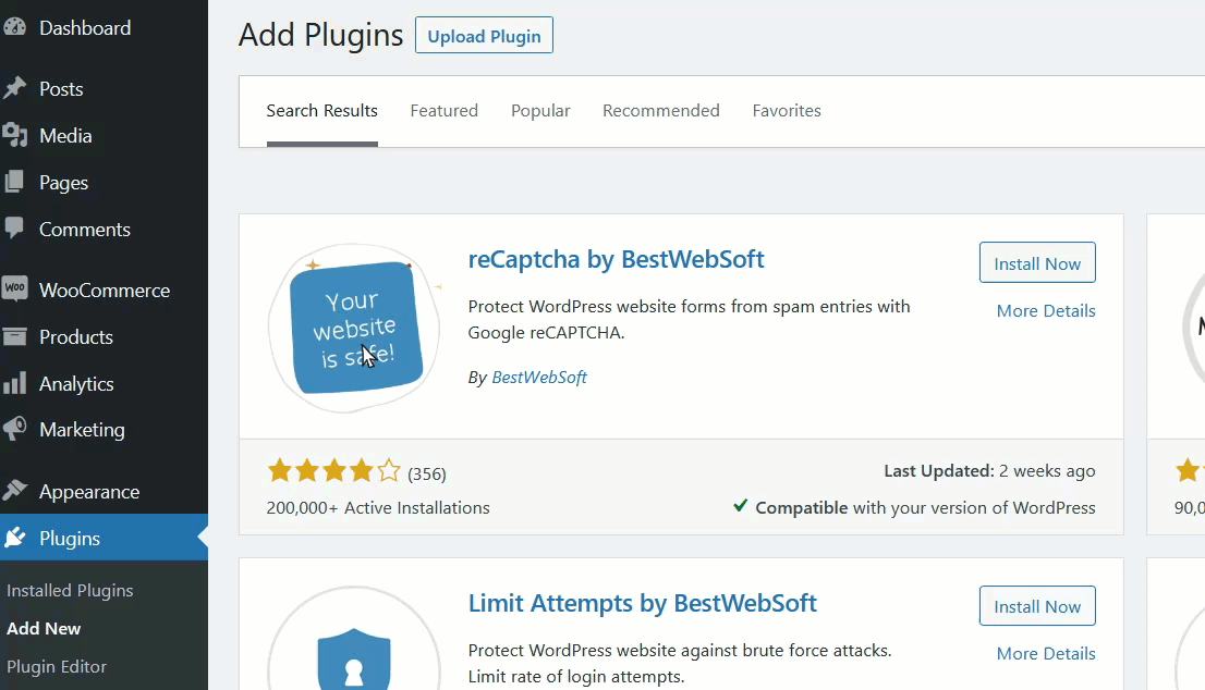 add captcha to woocommerce login - install recaptcha plugin