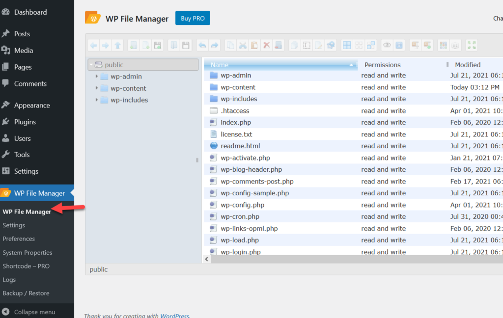 redirect a wordpress page - wp file manager plugin