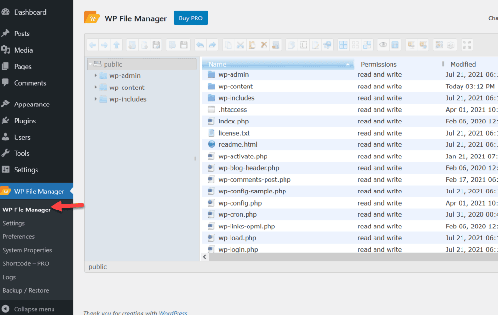 redirect a wordpress page - wp file manager plugin