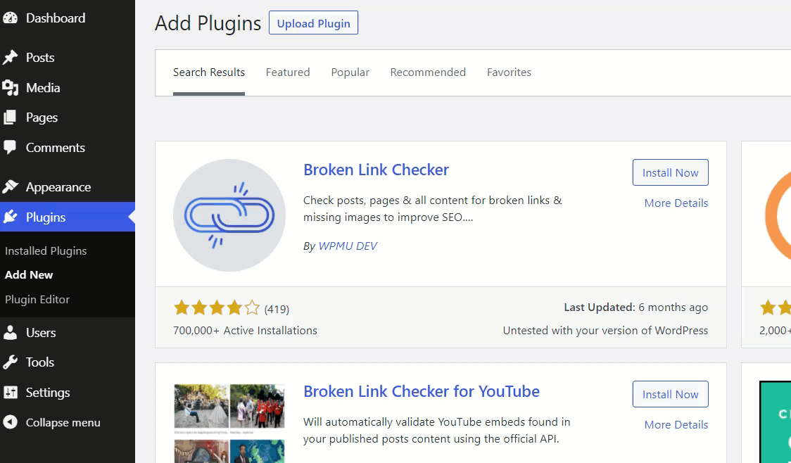 broken link checker plugin installation