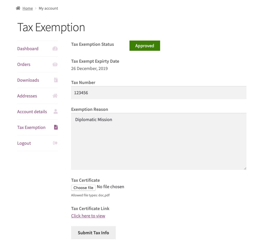 tax exempt form woocommerce tax exempt