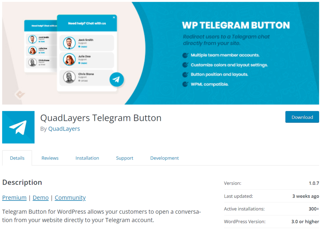 wordpress chat plugins - telegram chat