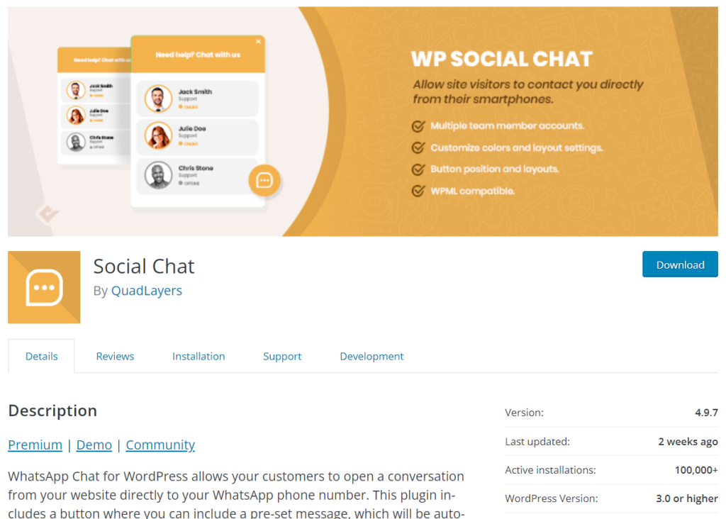 wordpress chat plugins - whatsapp chat