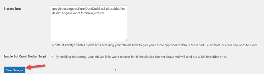 cloak affiliate links in WordPress - blocked bots scripts
