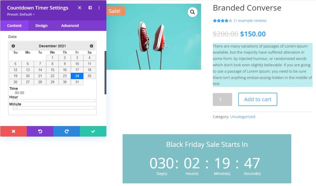 countdown timer demo customize woocommerce product page template
