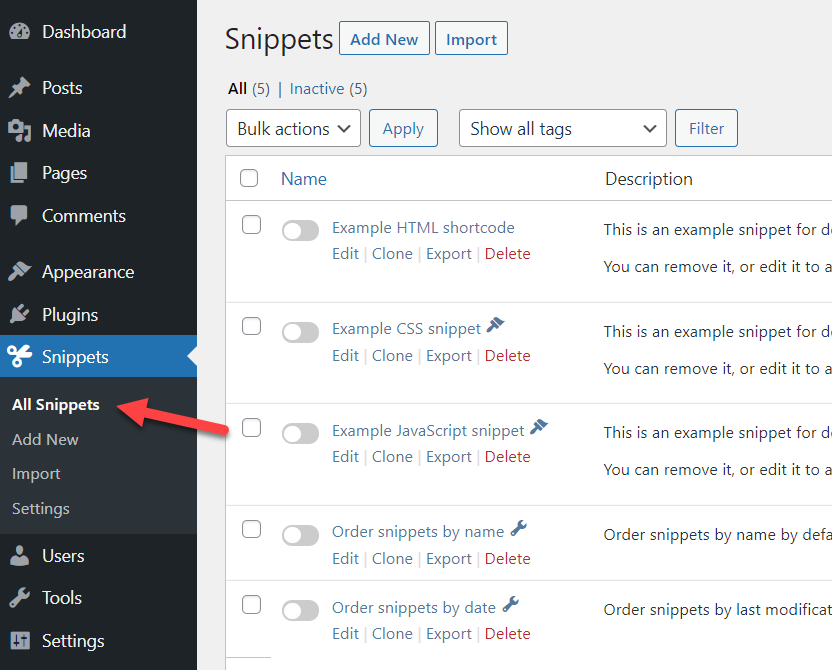 create custom header widget in WordPress - create a new snippet