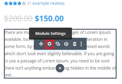 module settings icon customize woocommerce product page template