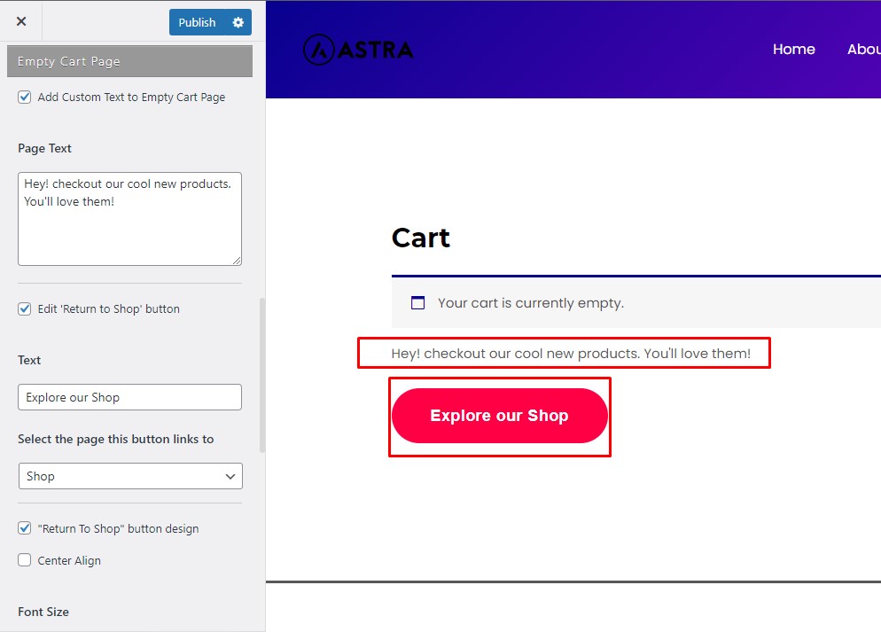 Customize empty cart page