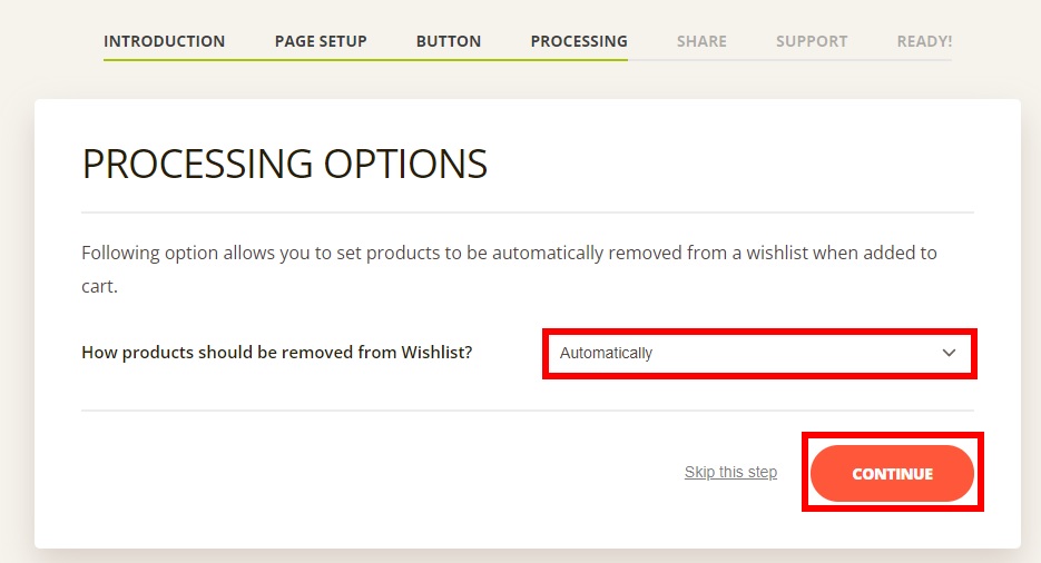 processing options add wishlist in woocommerce