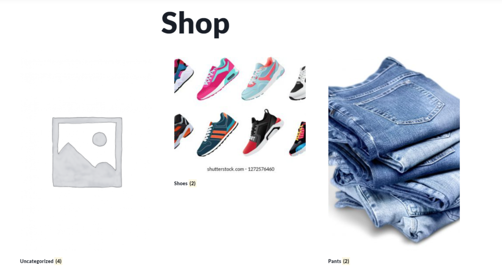 show categories on woocommerce shop page - shortcode result