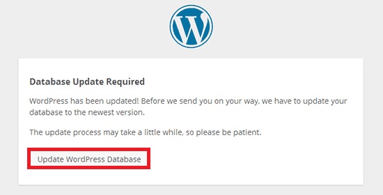 update wordpress database dialog box