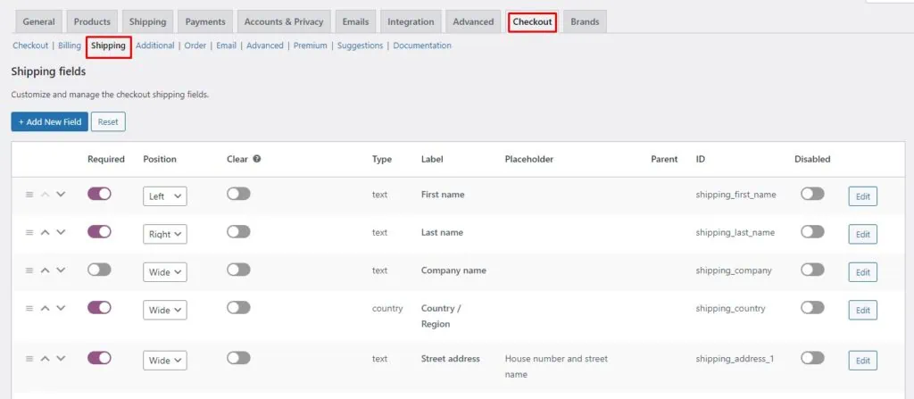 Add, Edit, and Delete Checkout Fields
