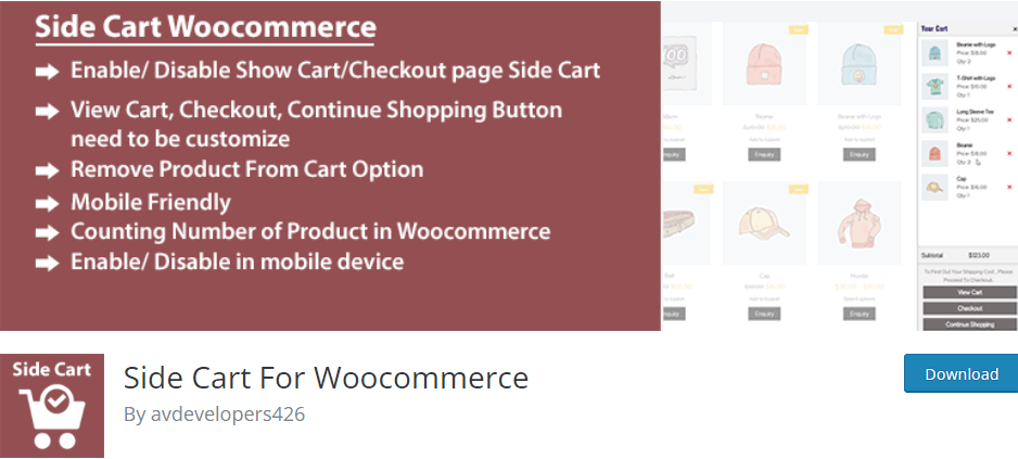 woocommerce mini cart plugins - side cart for WooCommerce