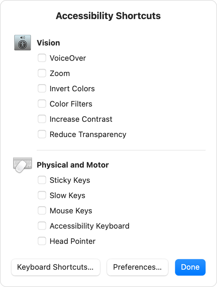 Accessiblity Shortcuts in MacOS
