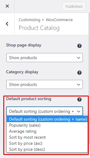 Default Product Sorting Options in WooCommerce