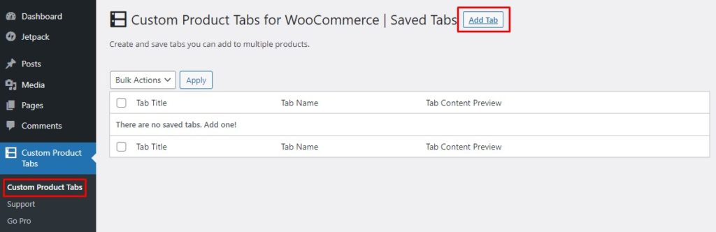Add a Saved Custom Product Tab
