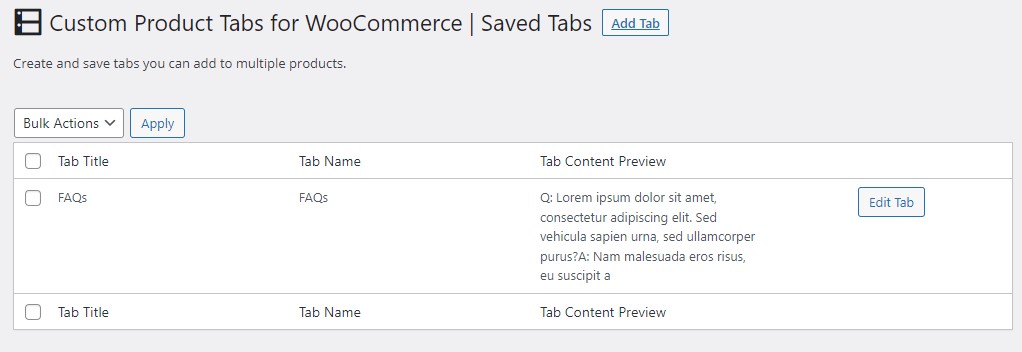 View All Saved Custom Product Tabs
