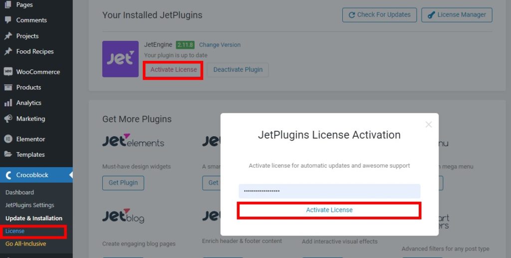 activate license key jetengine plugin